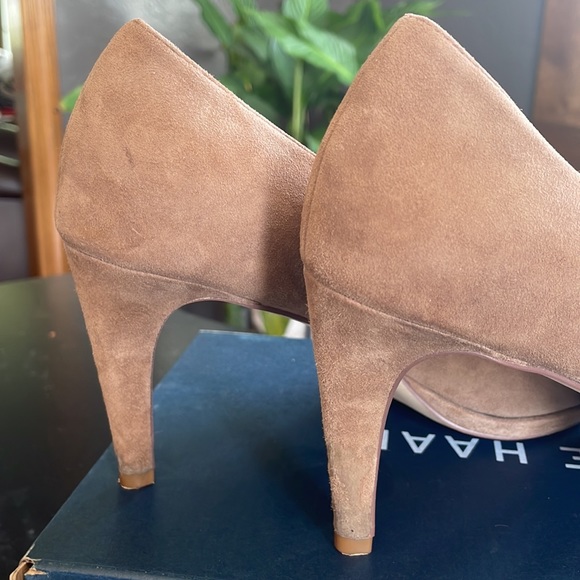 COLE HAAN Drado Platform Peep Toe Pump Light Whiskey Suede Women’s Size 9 - Picture 6 of 11